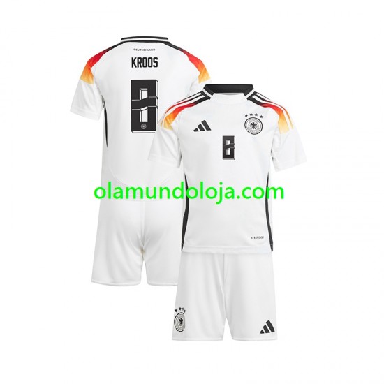Camisola Alemanha Toni Kroos 8 Criança Equipamento Primeiro Euro 2024 Manga Curta